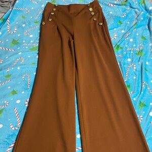Like an Angel Brown Wide-Leg Pants with Gold Buttons